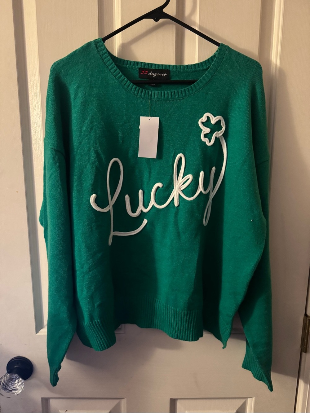 33 Degrees Green Crewneck Sweater with White Script